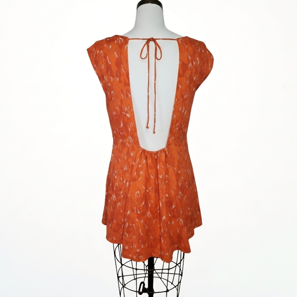 Free People Sze M Dress Mini Sleeveless Open Back Orange Abstract Chiffon Pocket - Picture 5 of 11